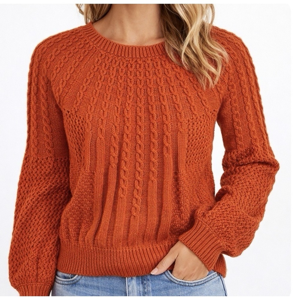 GUINEVERE Free People‎ Lightweight Sweater Open Knit Luxe Boho Terracotta Top L